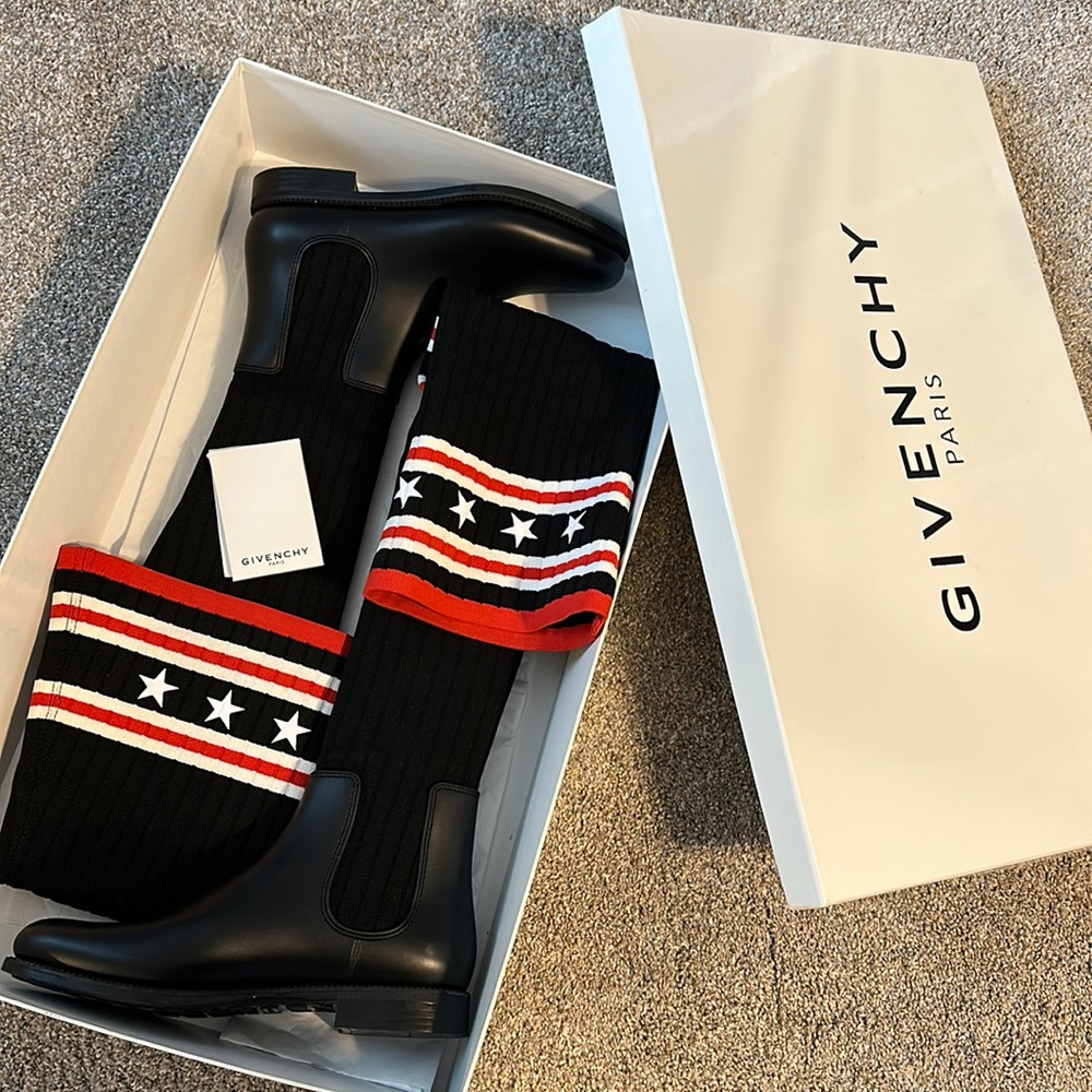 Givenchy Storm Sock Knit Thigh High Over The Knee OTK Rain Boots size 40